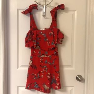 Red floral romper